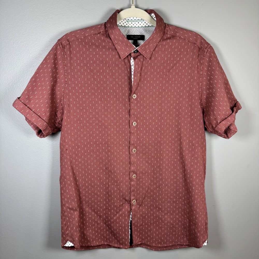 Ted Baker London Franko Rust Geometric Short Sleeve Button Up Shirt Mens 4 L
